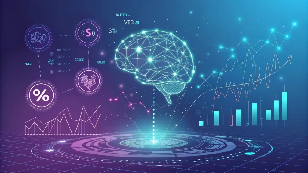 AI artificial intelligence analyzing investment data with digital brain neural networks and financial charts