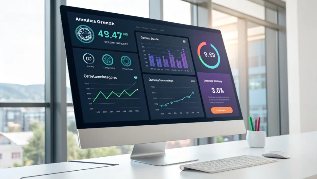 Business KPI dashboard showing revenue growth, customer satisfaction, and team engagement metrics