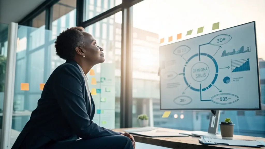 Business leader reflecting on 360 degree feedback for self awareness and emotional intelligence growth