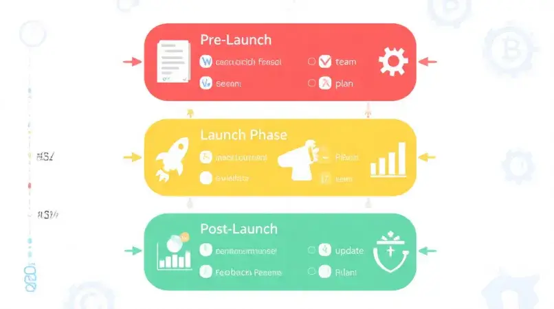Crypto payment integration checklist with three phases pre-launch setup launch optimization steps