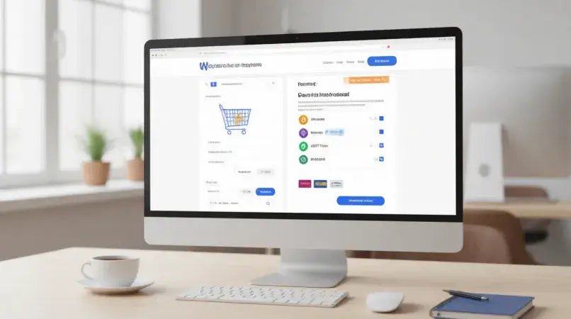 WooCommerce online store checkout page displaying crypto payment options Bitcoin Ethereum USDT