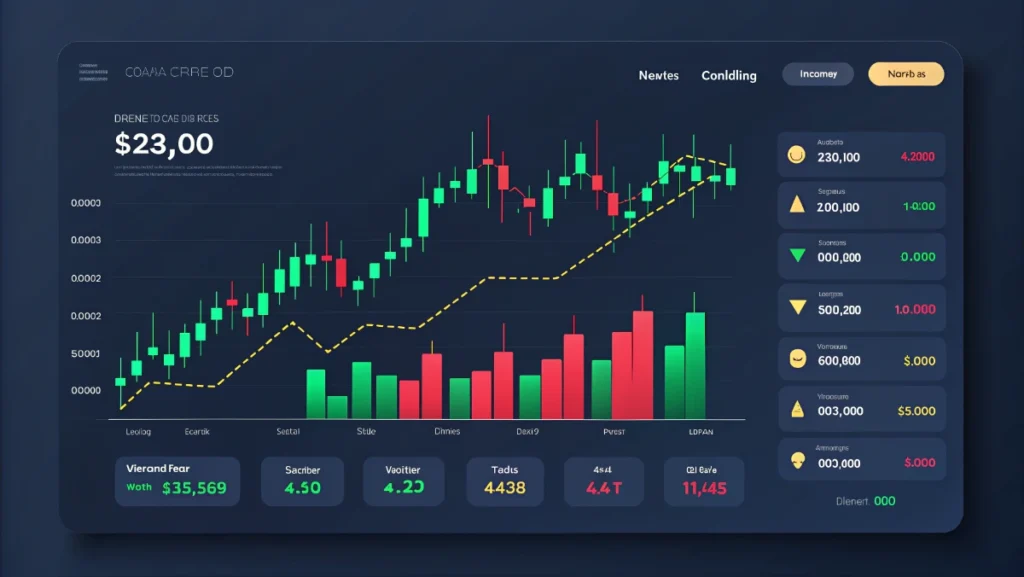 Cryptocurrency price chart showing market volatility with upward and downward trends