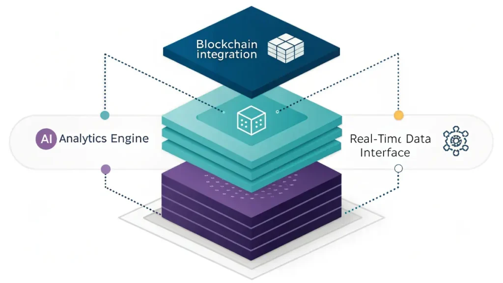 Ftasiastock technology stack diagram showing blockchain integration and AI-powered market analysis