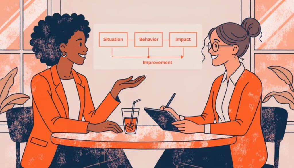  Manager giving constructive feedback to team member using SBI model framework