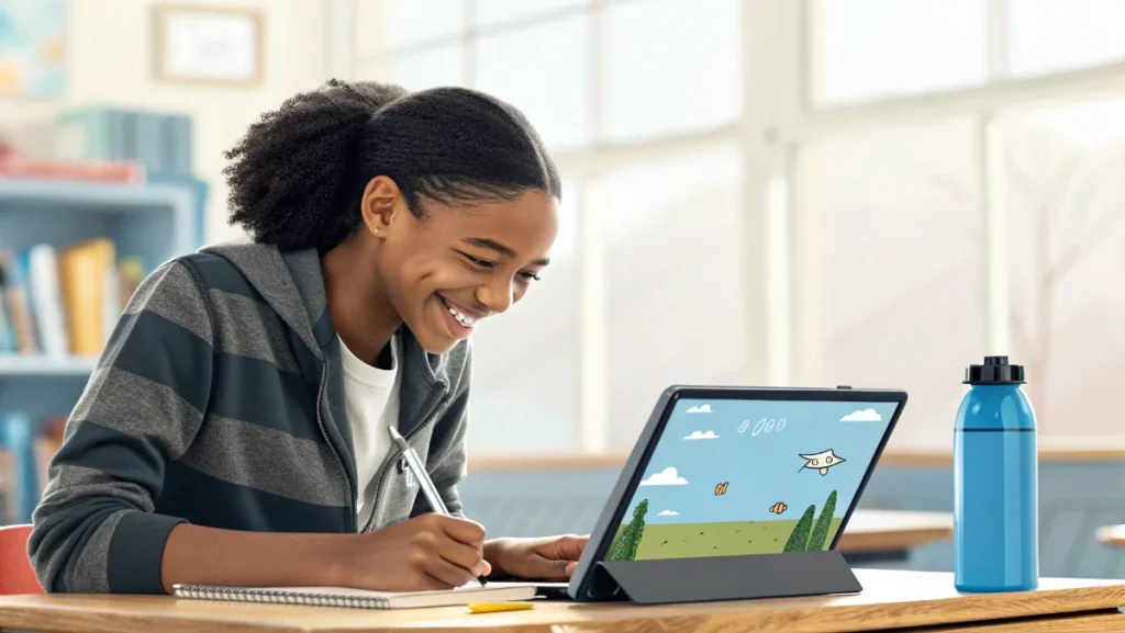 Student playing classroom 15x unblocked games on school Chromebook during break time