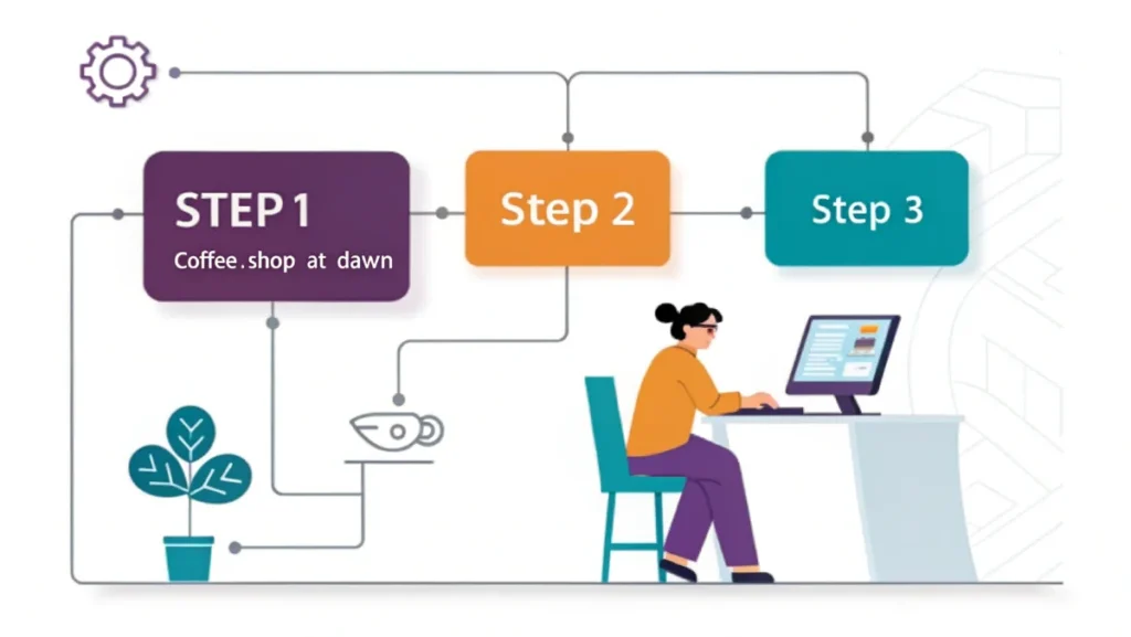 Three-step AI image generation process showing text input, model interpretation, and image synthesis stages