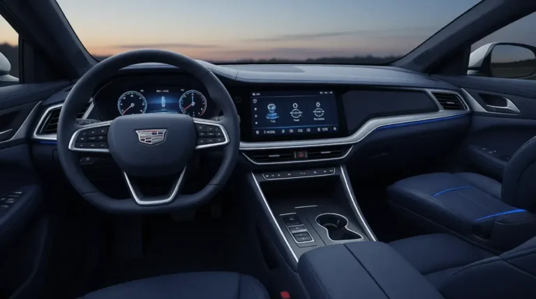Cadillac Lyriq electric SUV driving modes display showing Tour Sport and battery range indicator
