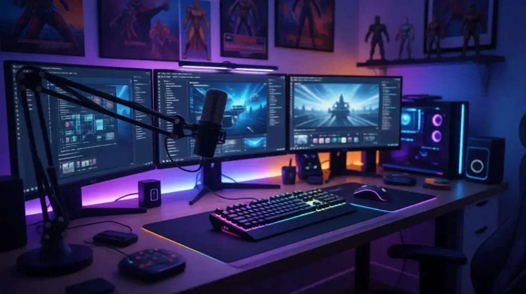 Geekzilla tio geek tech enthusiast workspace with modern gadgets and equipment