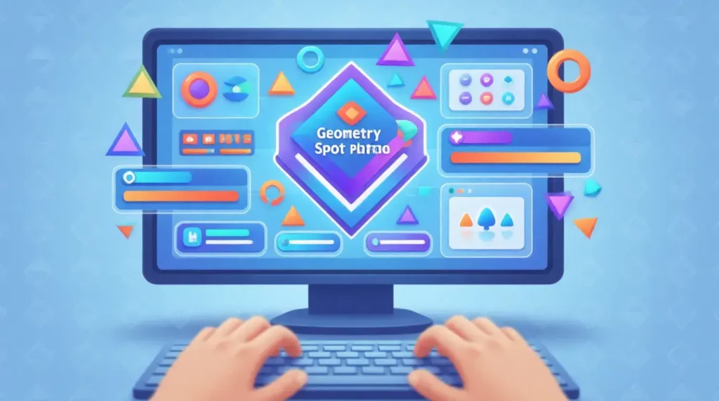 Geometry Spot educational gaming platform with colorful math games and geometric shapes on screen