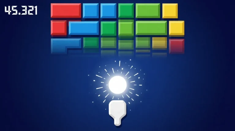 Google Block Breaker game screenshot showing colorful blocks, paddle, and bouncing ball gameplay